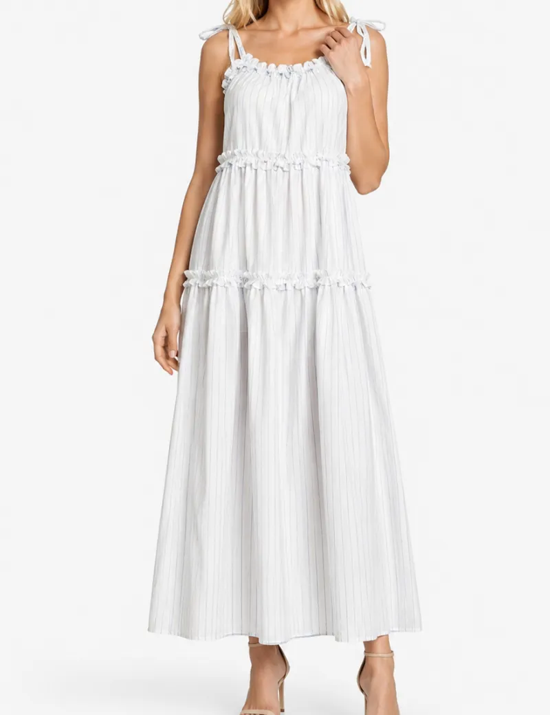 D Appliqu Solid Color Tiered Hem Maxi Dress