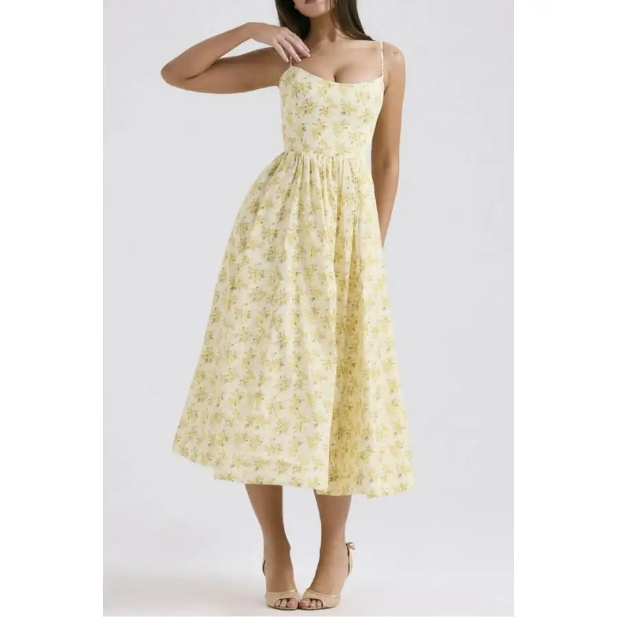 Modern Print Spaghetti Strap Midi Dress