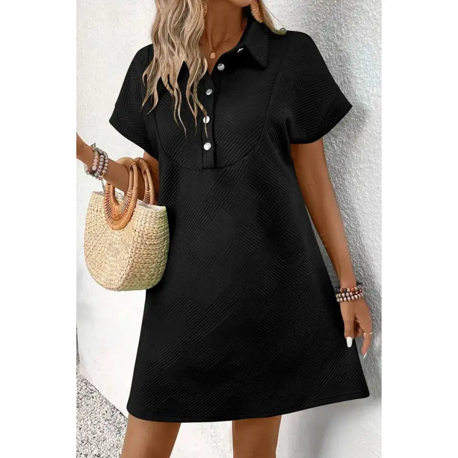 Button Front Short Sleeve Mini Dress