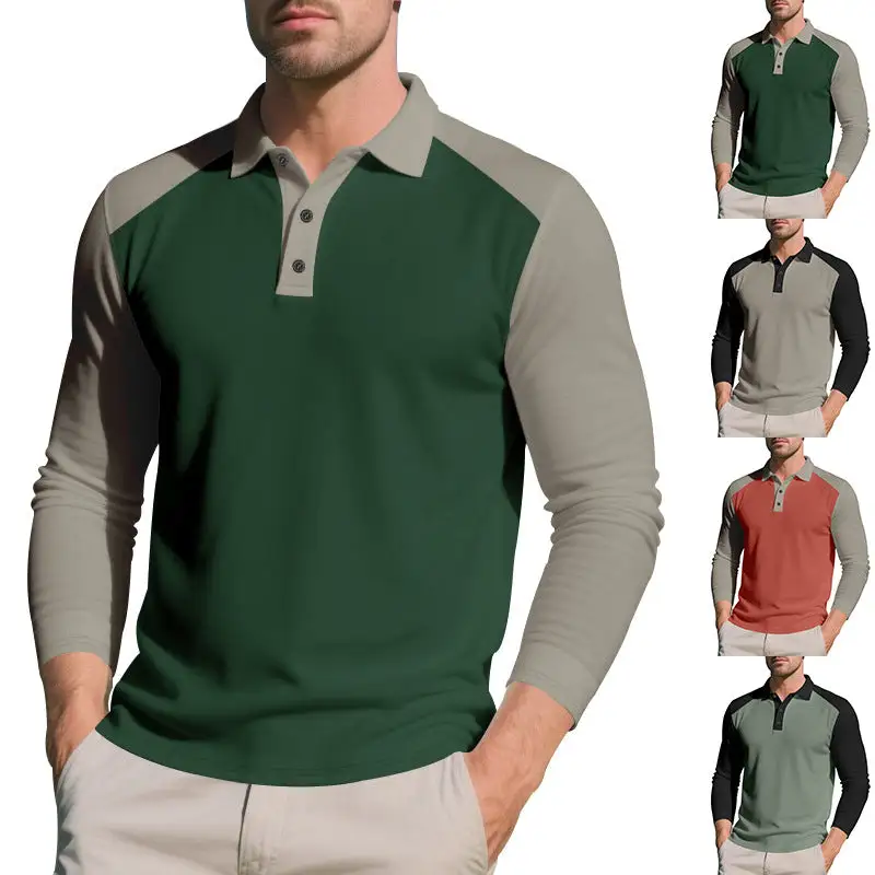 Button Placket Raglan Sleeve Long Sleeve Athletic Polo Shirt