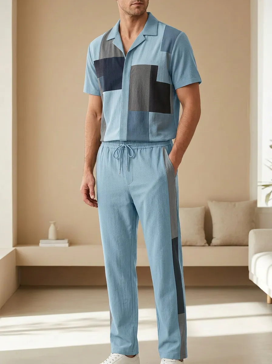 Men's Casual Colorblock Patchwork Printed Lounge Set
