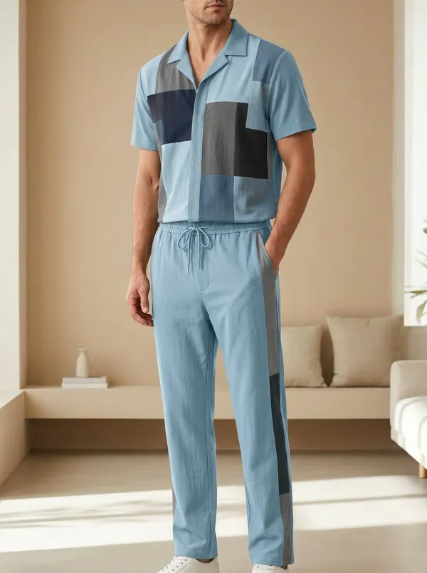 Men's Casual Colorblock Patchwork Printed Lounge Set
