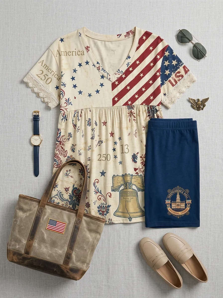 Women's USA Patriotic Liberty Bell 250th Anniversary Printed Set