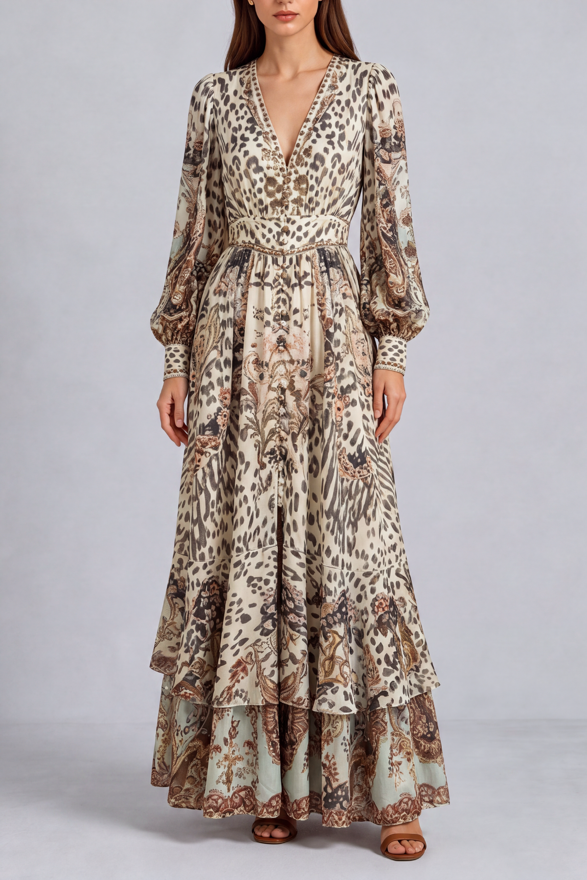 Leopard Pattern Printed Maxi Dress