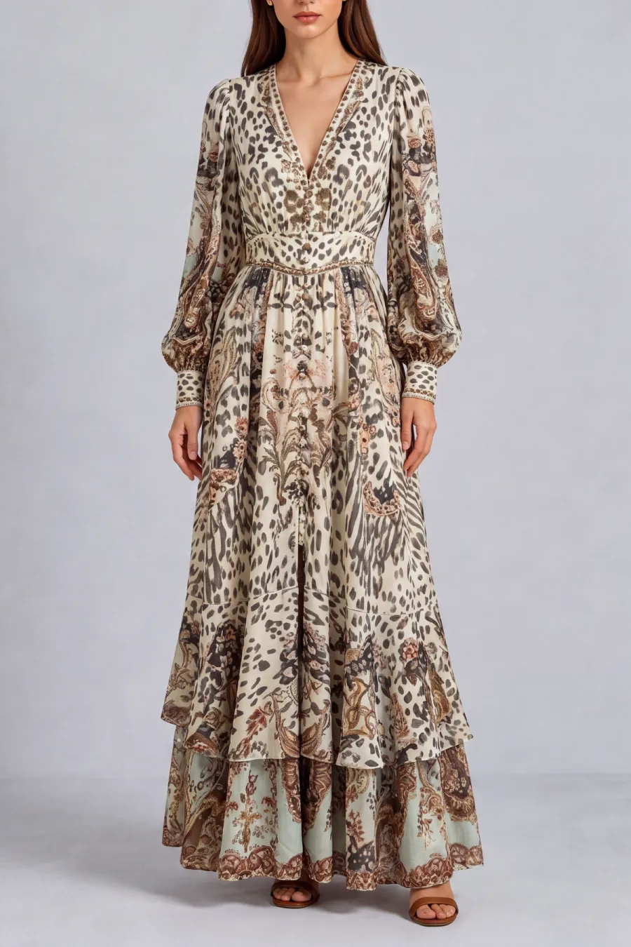 Leopard Pattern Printed Maxi Dress
