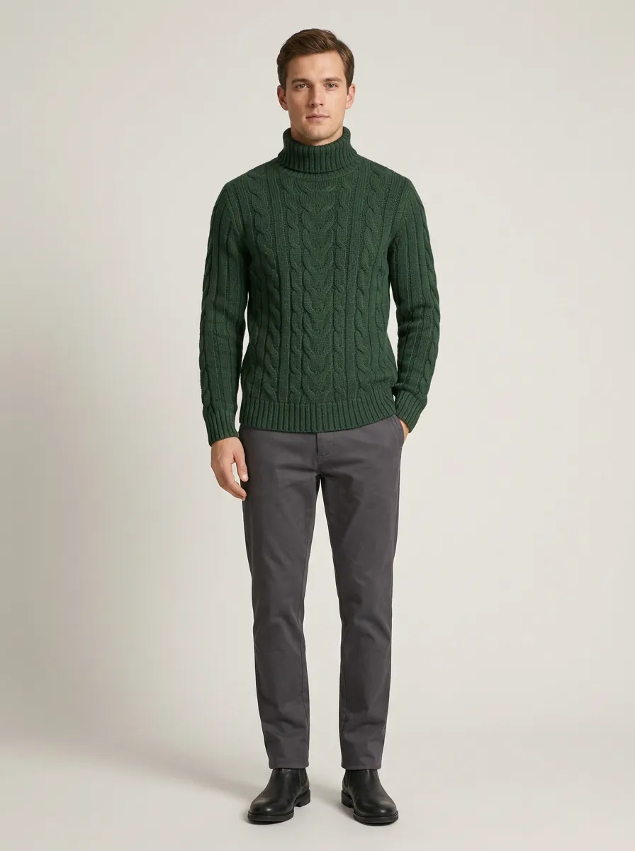 Men's Contemporary Cable Knit Turtleneck Sweater