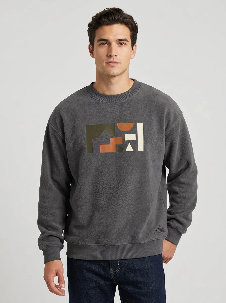 Men's Charcoal Abstract Geometric Art Fleece Sweatshirt