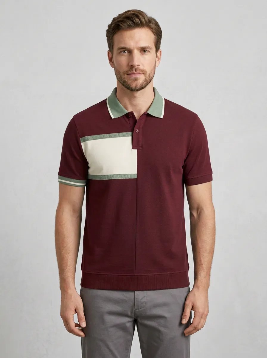 Men's Classic Relaxed Fit Colorblock Printed Polo Shirt