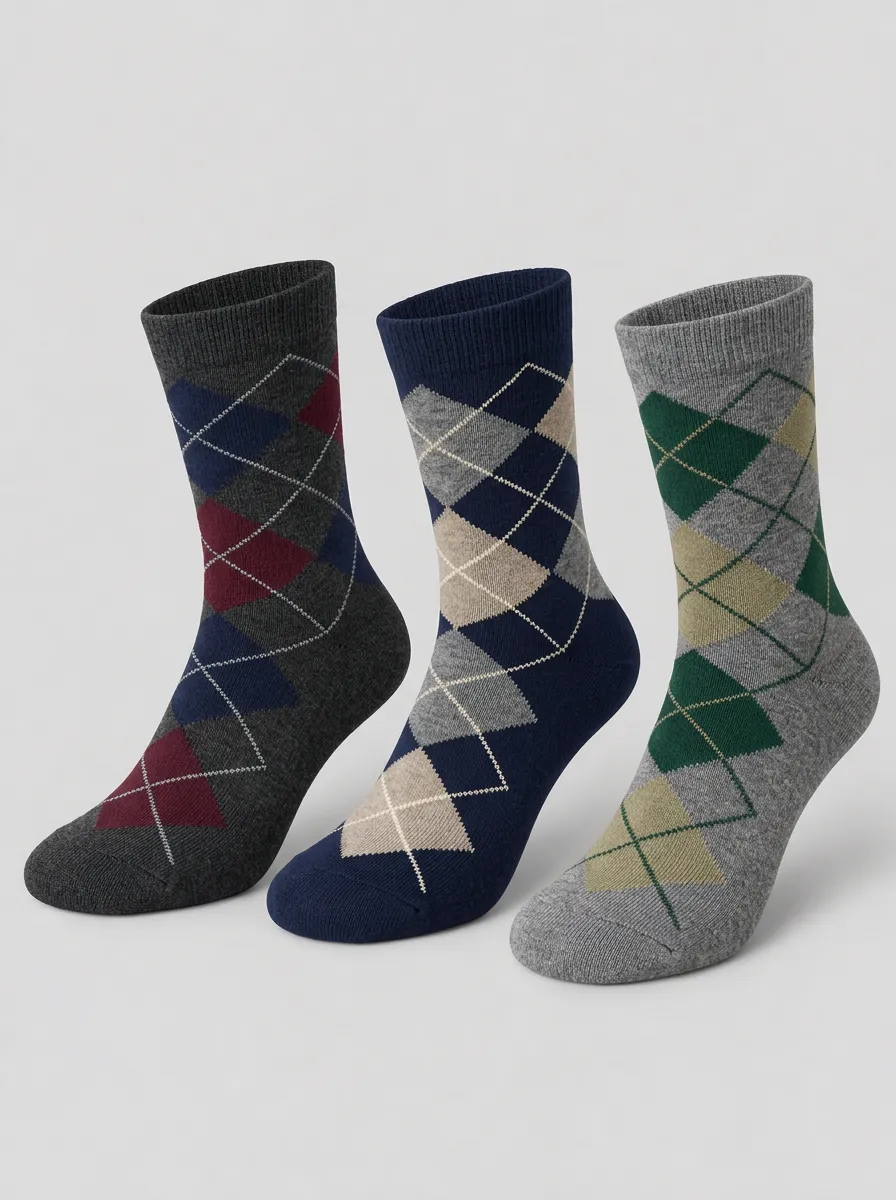 Men's Evergreen Classic Argyle Pattern Printed Socks 3-Pack