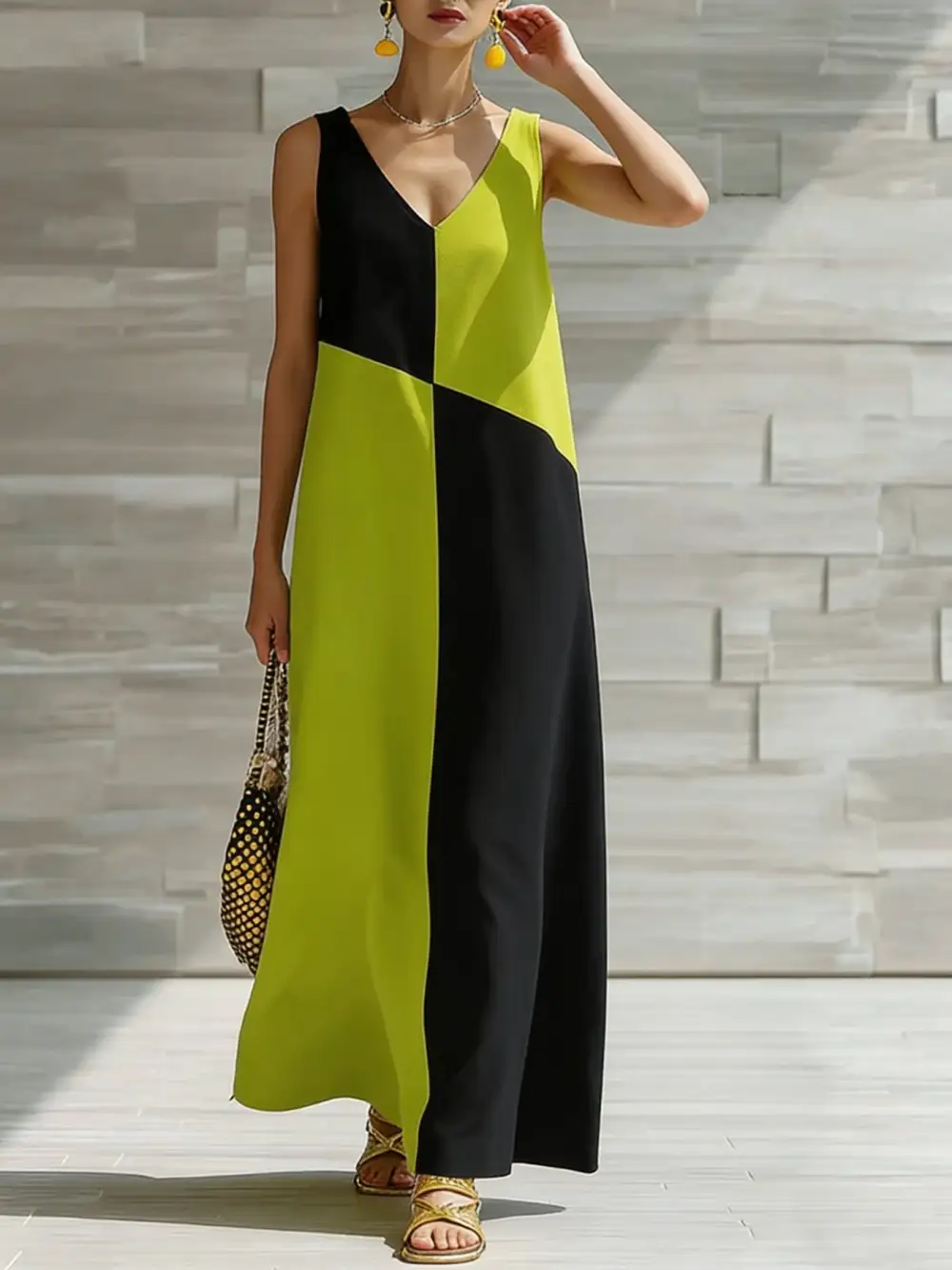 Block Sleeveless Maxi Dress