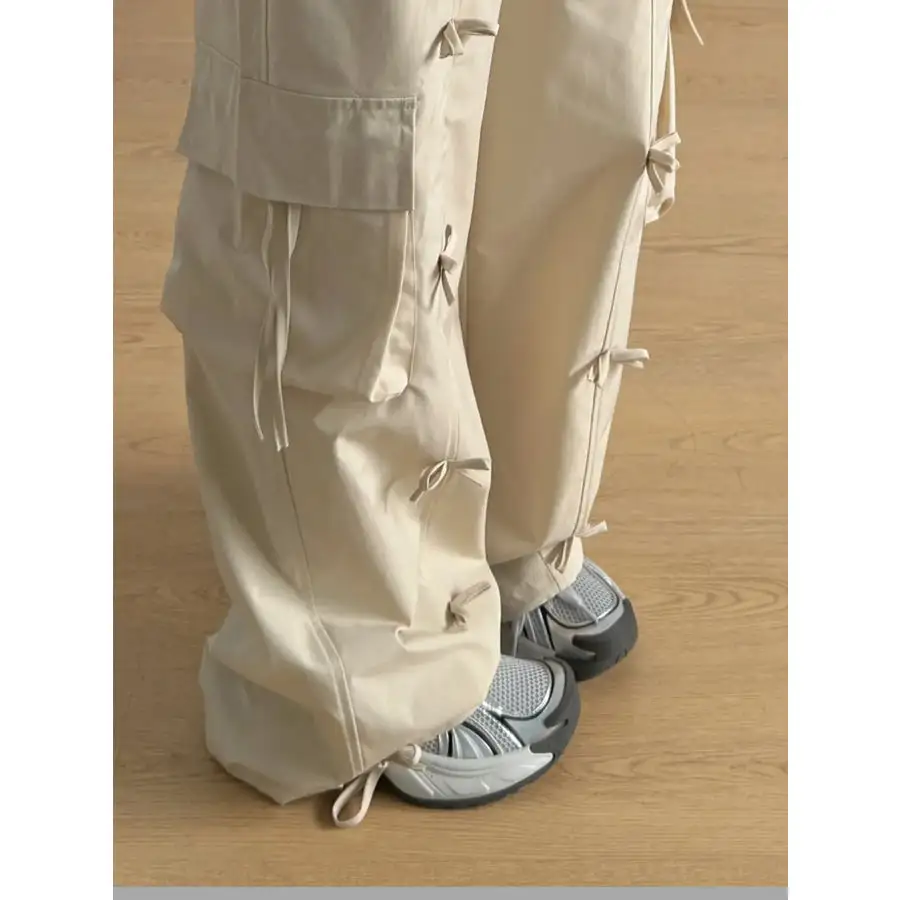 Cargo Wide Leg Pants with Bow Tie Details