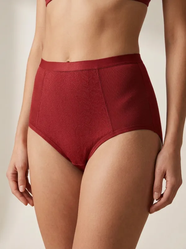 Women's High-Waisted Leaf-Pattern Textured Panties
