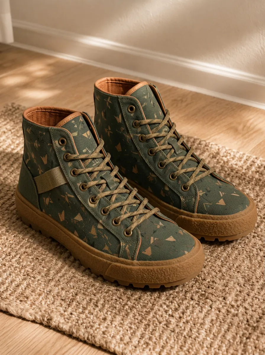 Men's Refined Geometric Camo Pattern Patterned High Top Canvas Shoes