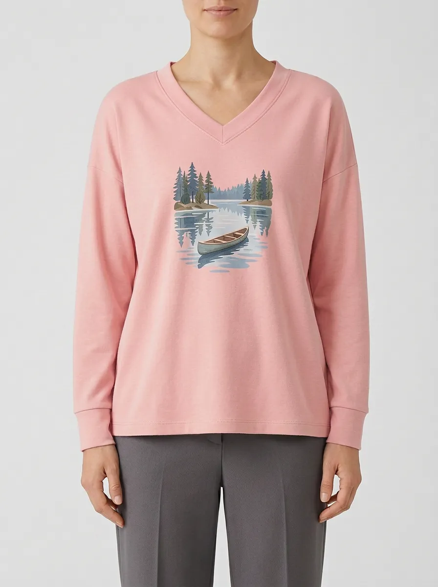 Women's Graphic Print V-Neck Sweatshirt