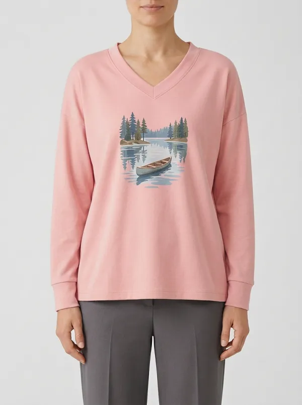 Women's Graphic Print V-Neck Sweatshirt