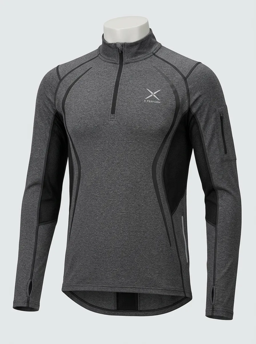 Men's Sports Fitness X-Perform Logo Printed Quarter-Zip Shirt