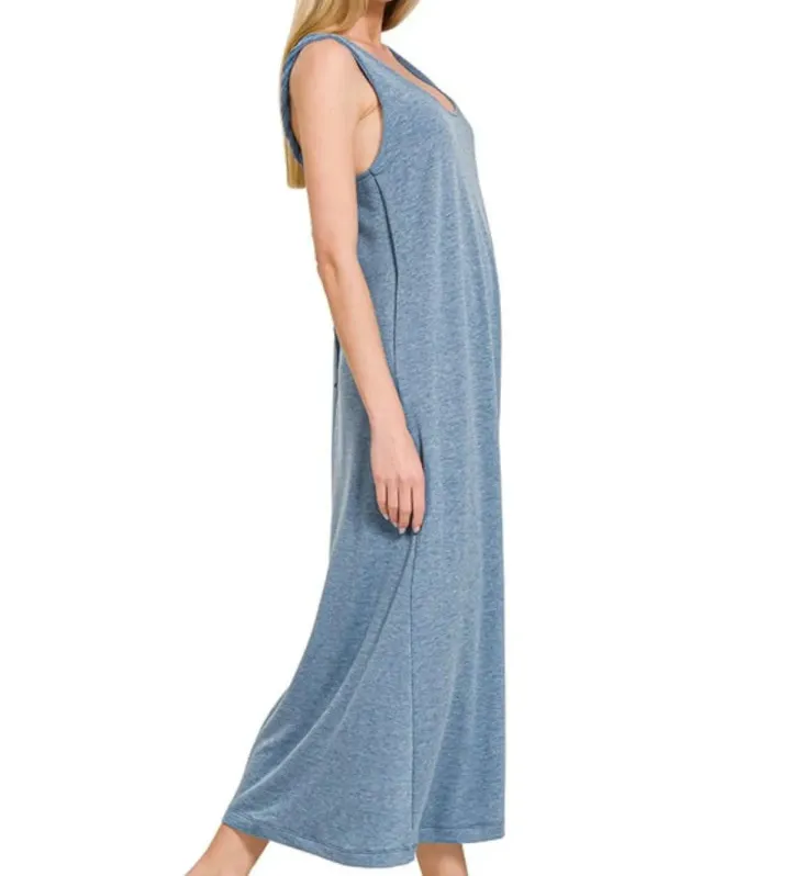 French French Terry Twisted Strap Midi Dress