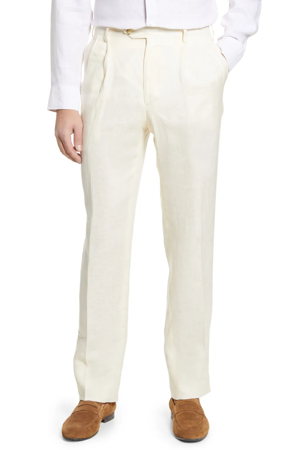 Linen Pleated Front Regular Rise Traditional Fit Trousers