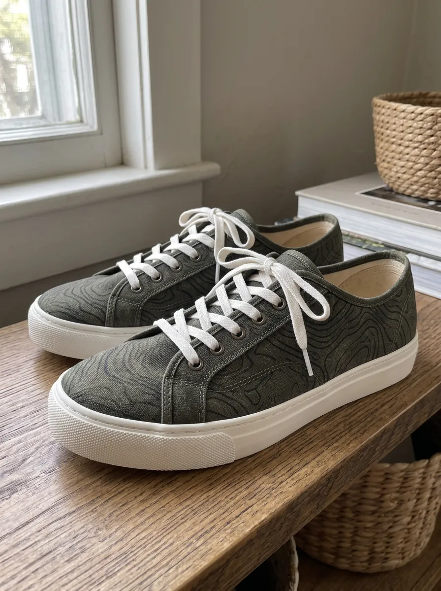 Men's Refined Topographic Map Patterned Canvas Shoes