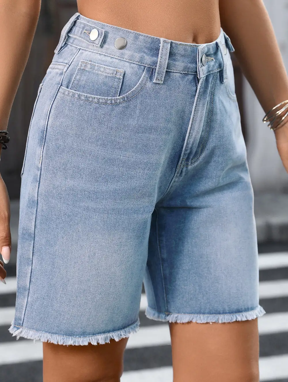 Washed Raw Hem Denim Shorts