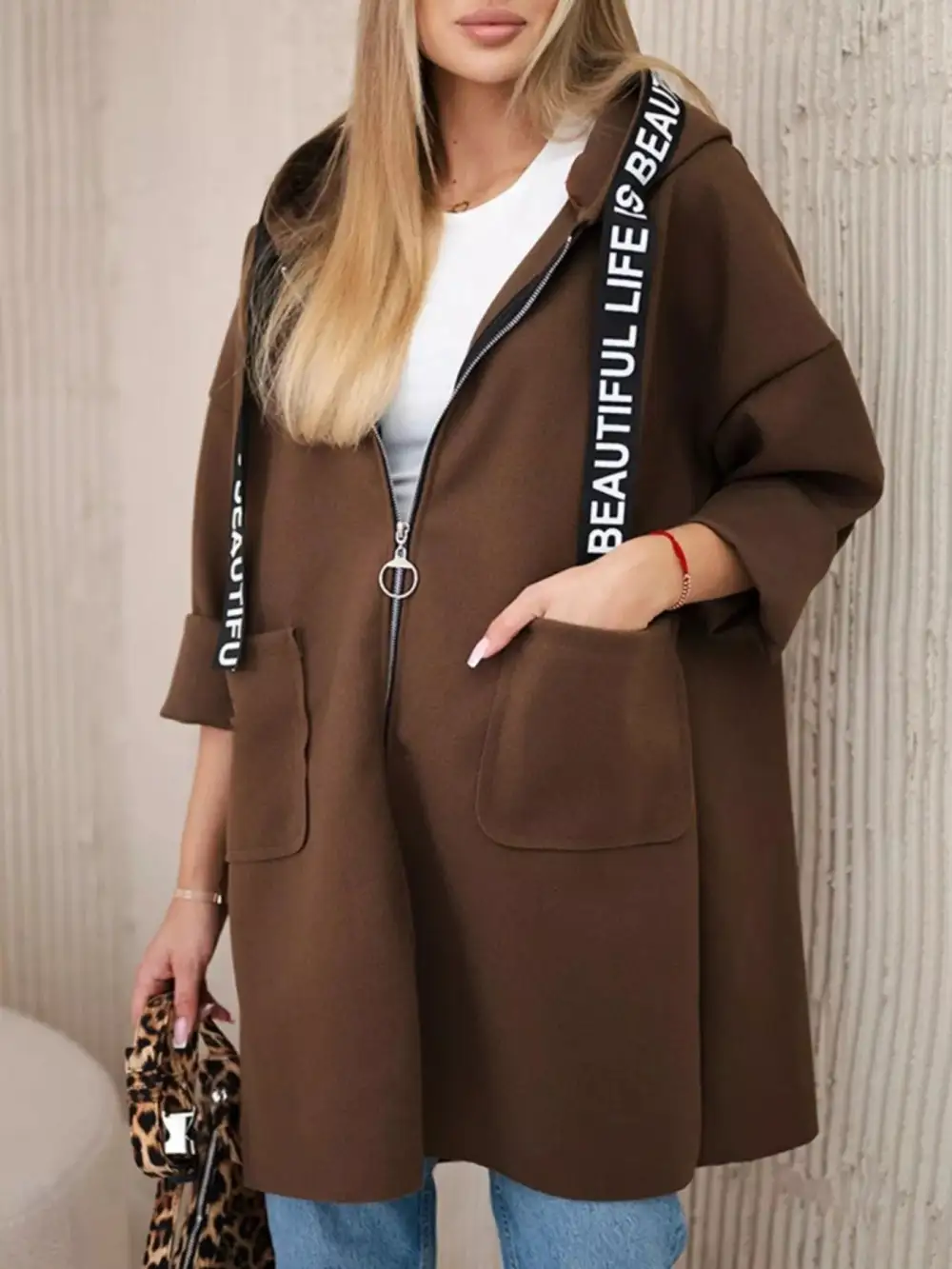 Full Size Hooded Zip-up Longline Outerwear Plus Size