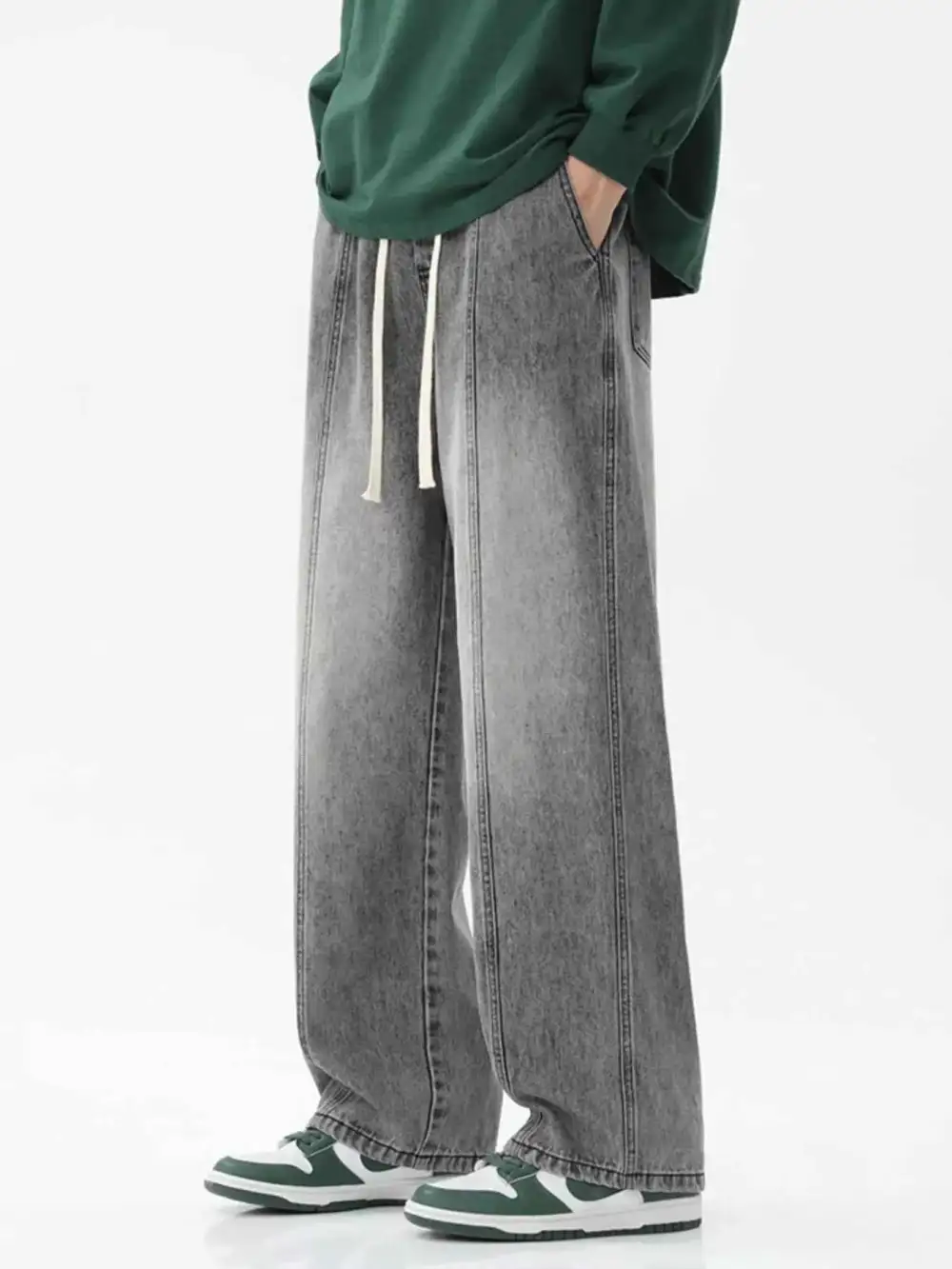 Relaxed Fit Wide Leg Drawstring Jeans