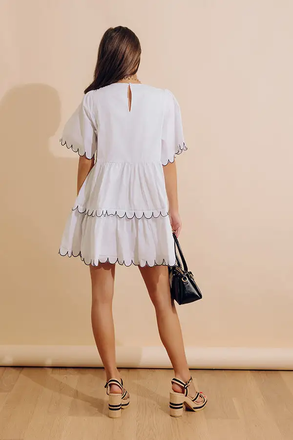 Button-Front Crew Neck Short Sleeve Tiered Mini Dress