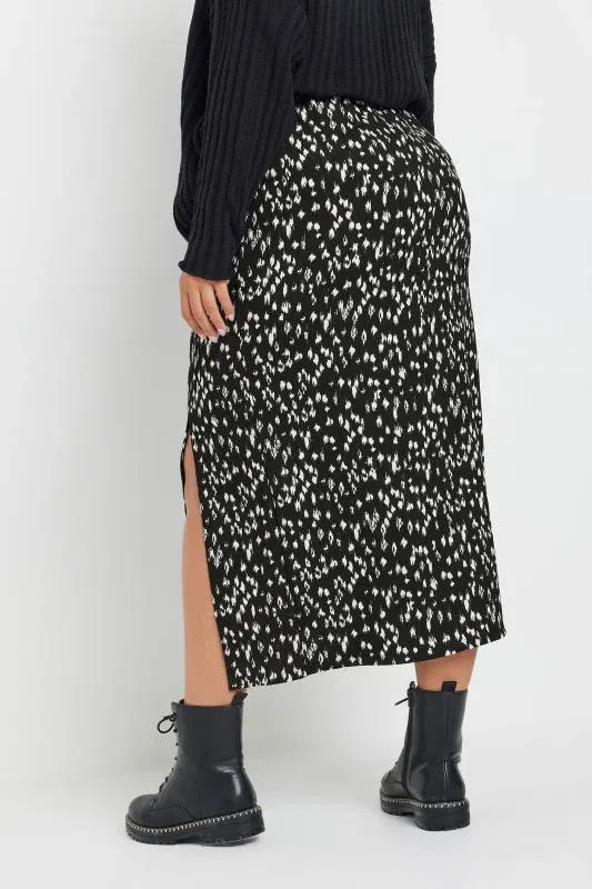 Black Abstract Print Textured Midaxi Skirt