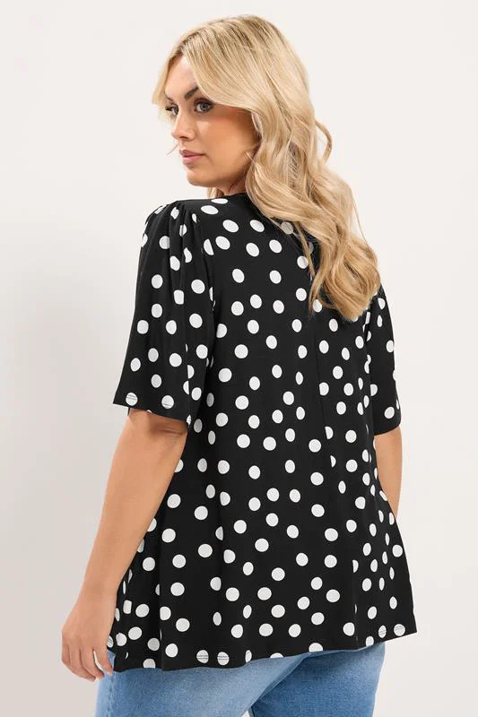 Black Polka Dot Pleated Front Top detail 2