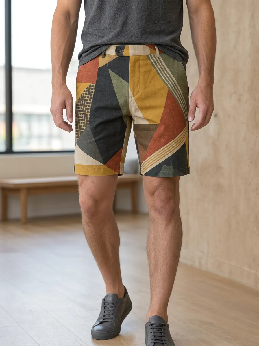 Men's Relaxed Geometric Abstract Tailored Shorts