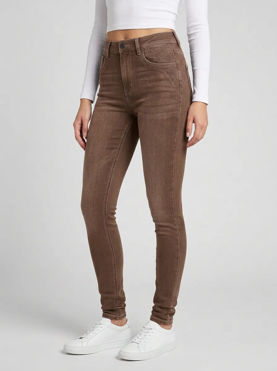 Women's Geometric Pattern Embroidered Black Slim Jeans