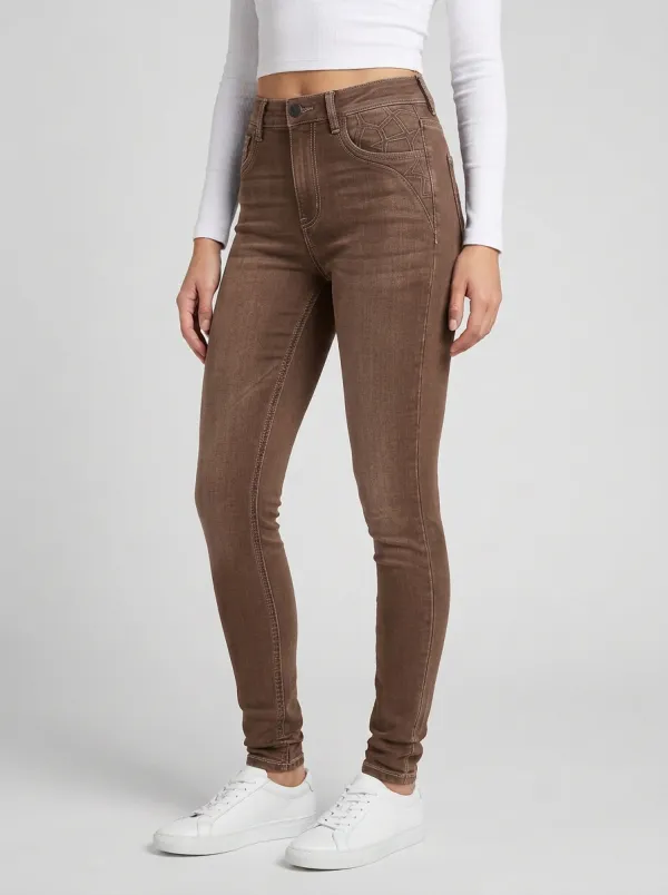 Women's Geometric Pattern Embroidered Black Slim Jeans