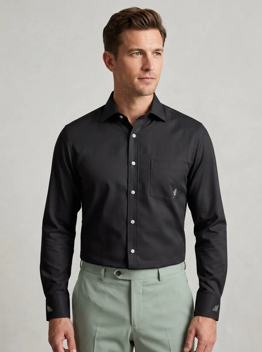 Men's Non-Iron Cotton Leaf Embroidery Printed Shirt