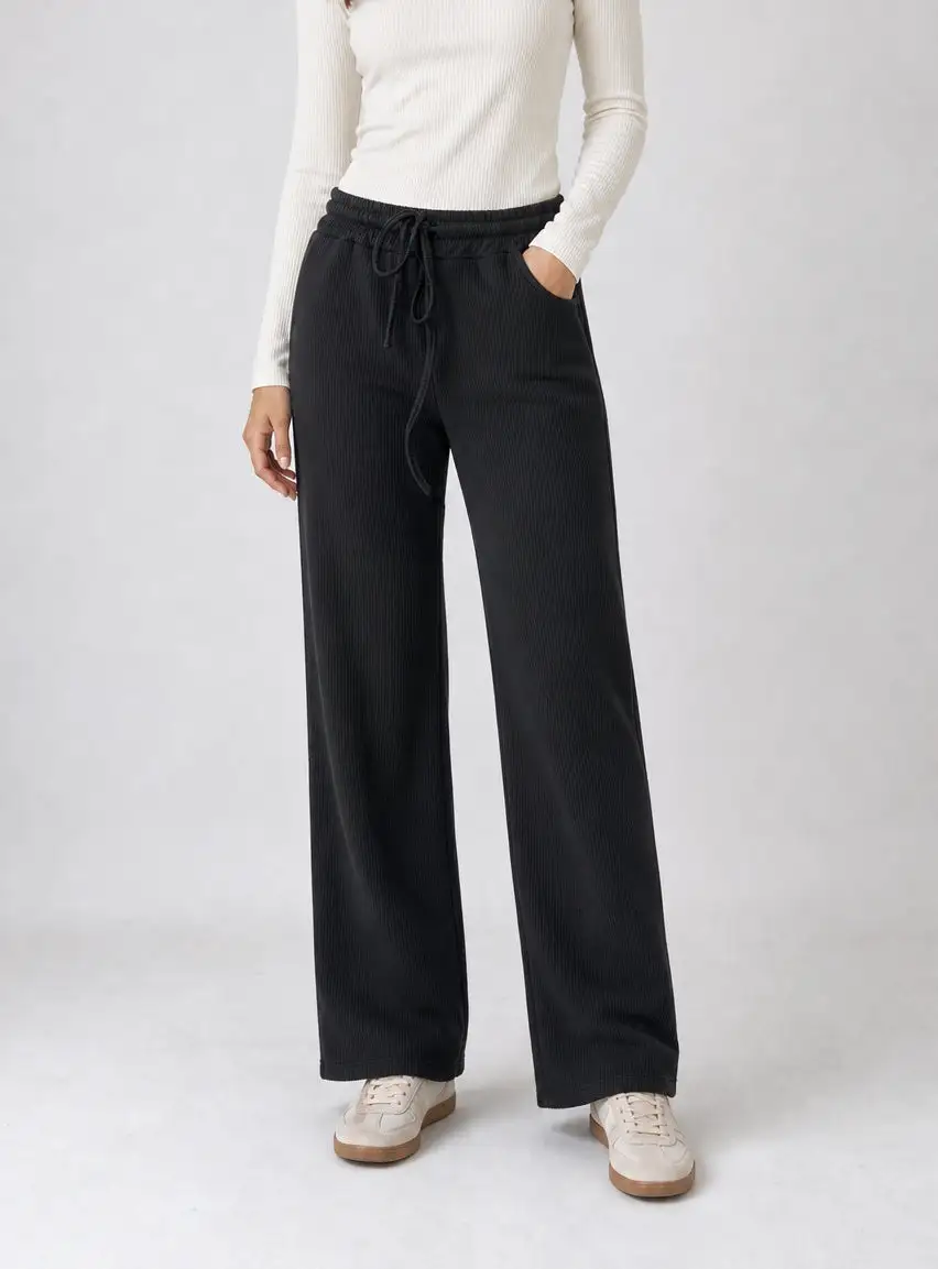 Wide Leg Ribbed Trousers