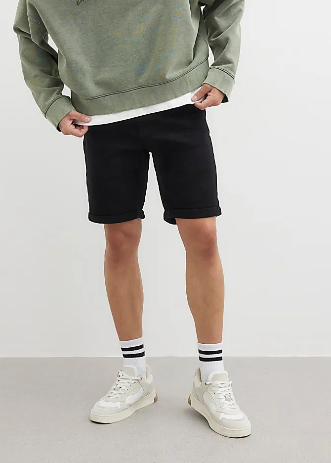 Men's Black Slim Fit Cotton Denim Shorts