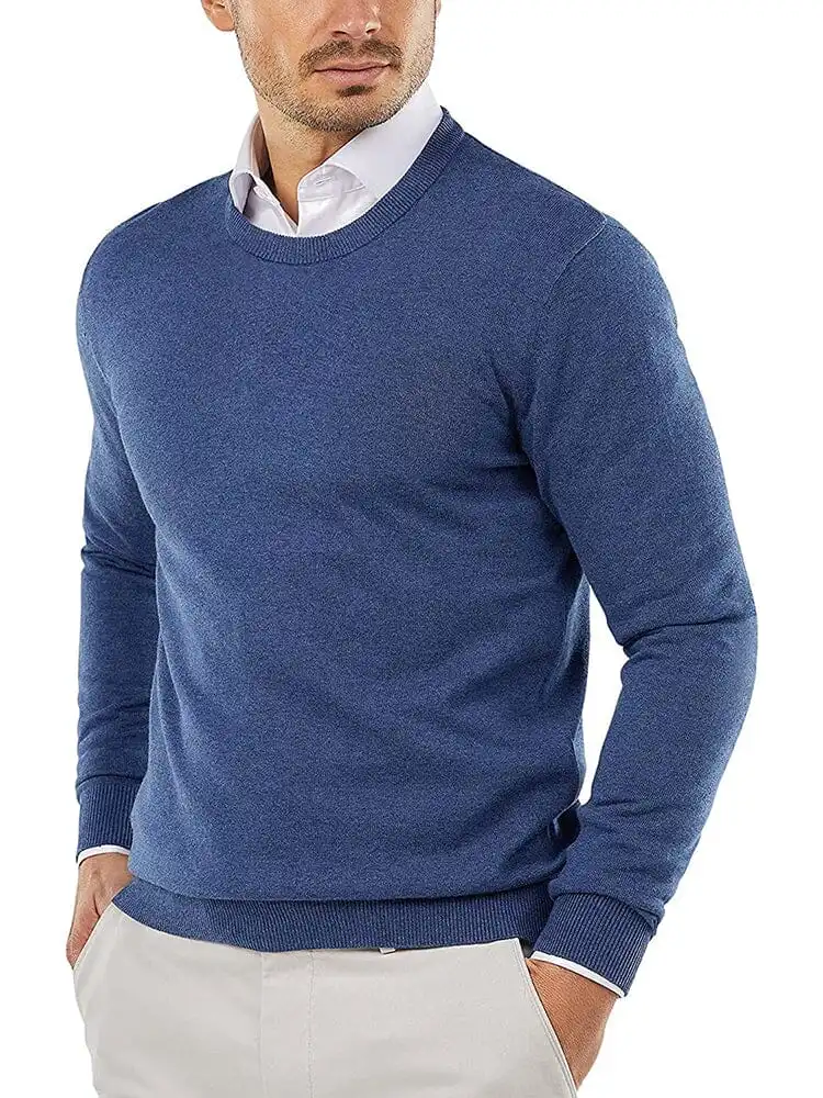 Crew Neck Slim Fit Pullover Knitted Sweater Jeans
