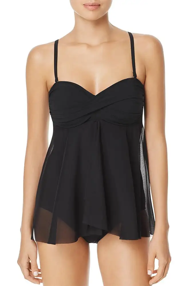 Swimwear Sheer Flyaway Mesh Overlay Teddy Tankini Set