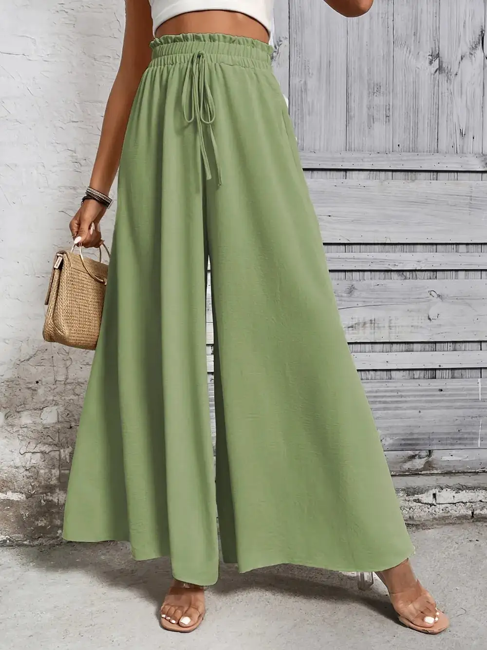 Wide Leg High Waist Tie Waist Pants