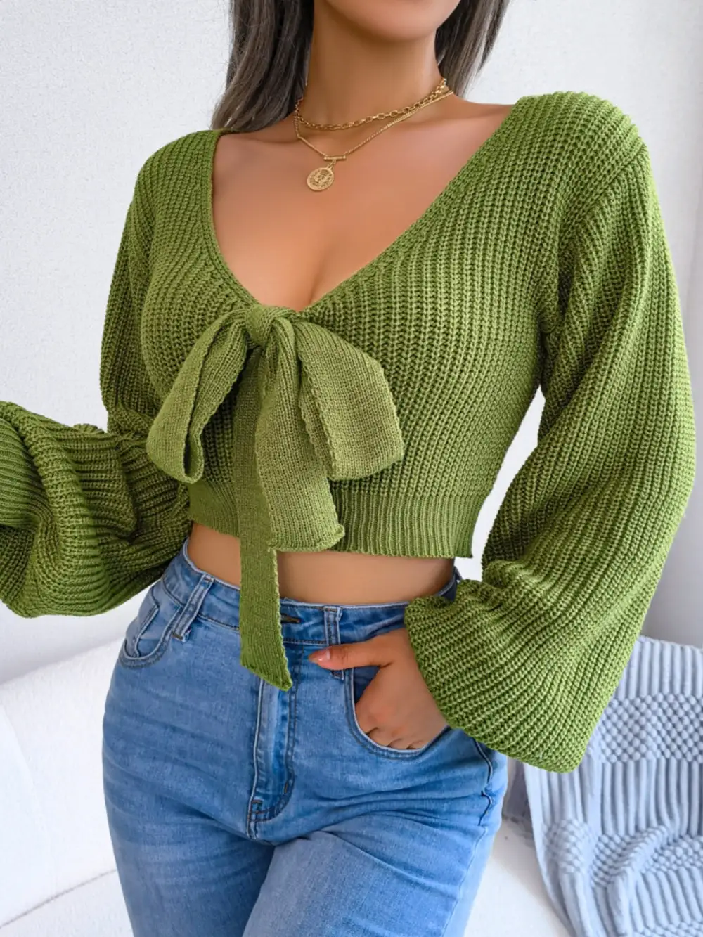 Tie-Front Cropped Sweater