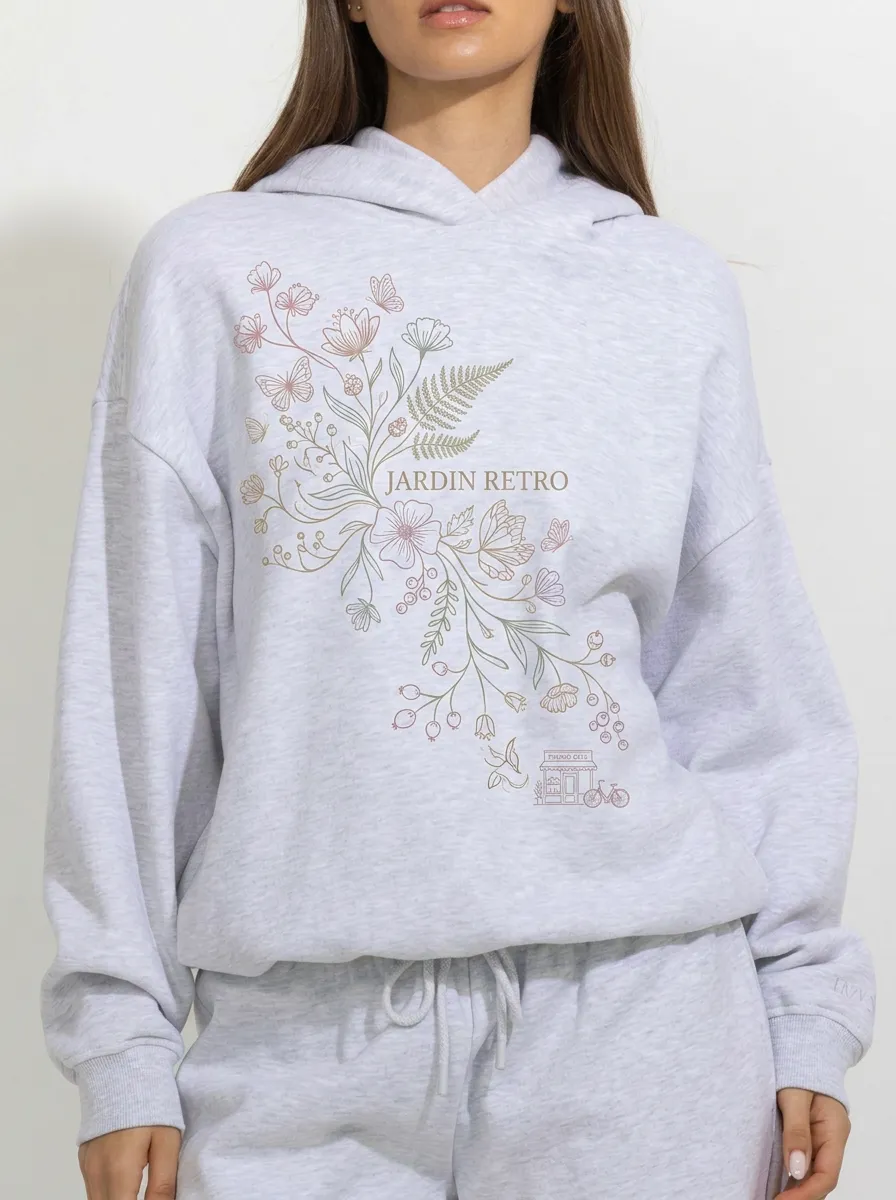 Women's Botanical Garden Retro Floral Butterfly Printed Hoodie