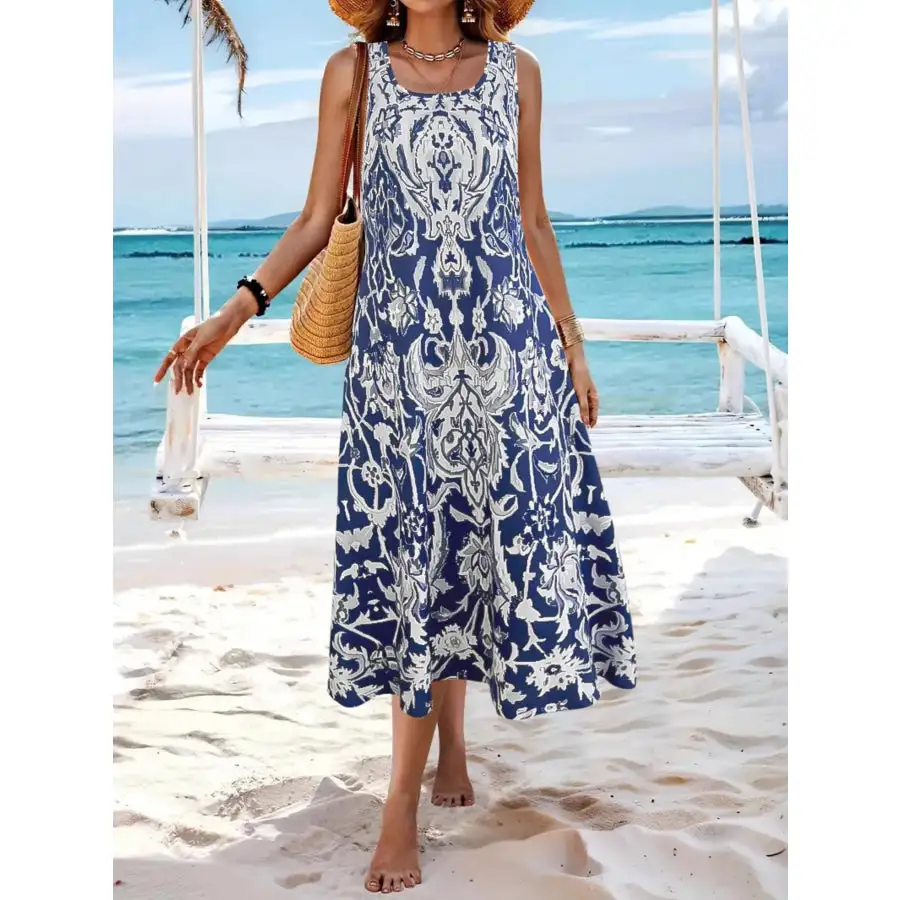 Printed Sleeveless Midi Dress