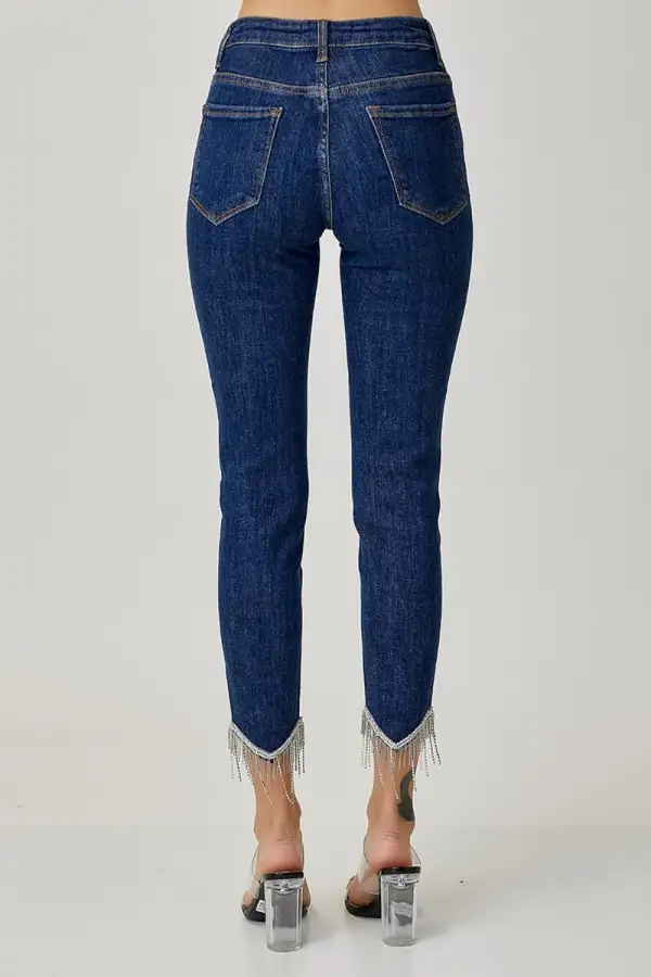 Embellished Mid Rise Crop Skinny Denim Jeans