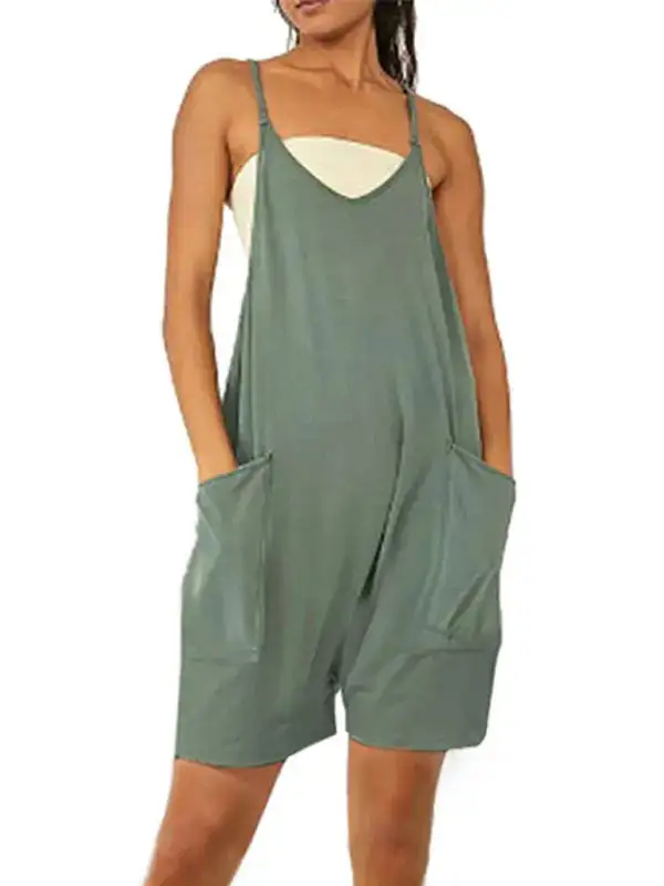 Zipper Pocket Spaghetti Straps Jumpsuit Overall Accessory