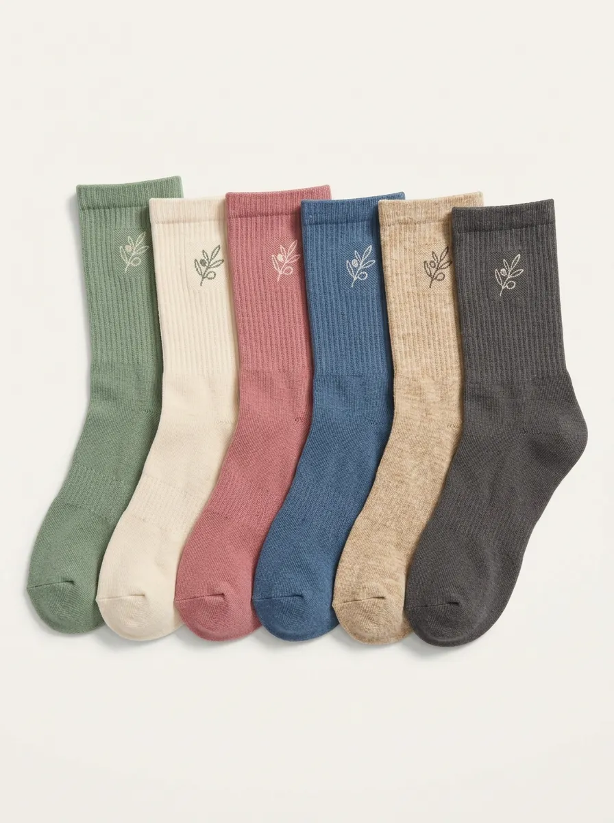 Soft Olive Branch Six-Pair Crew Sock Pack