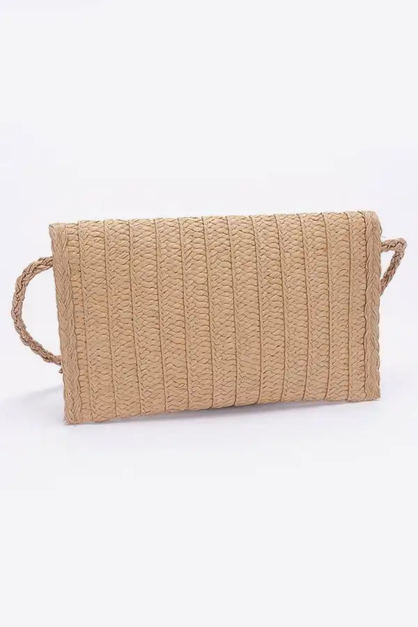 Faux Straw Handmade Ribbon Flap Clutch