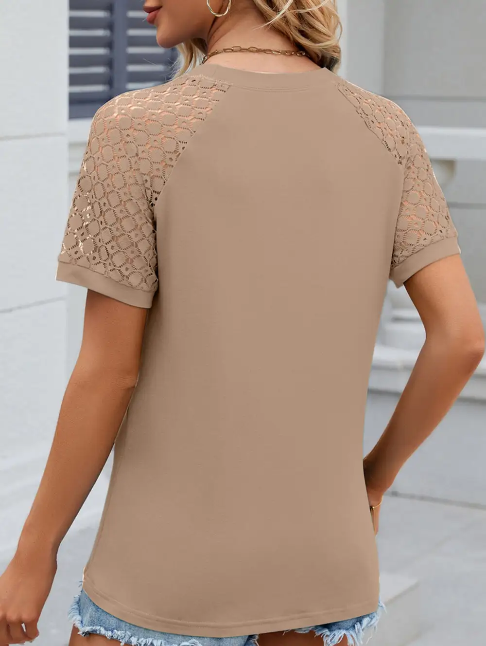 Lace Patch Crew Neck Tee