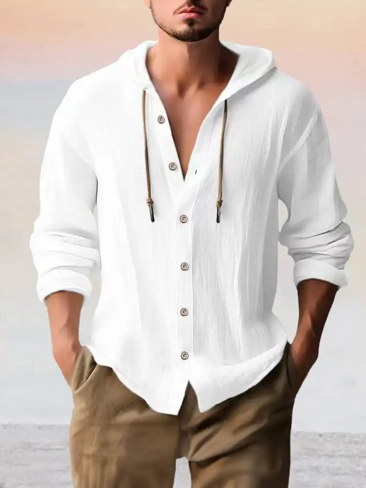 Ribbed Trim Cotton Linen Hoodie