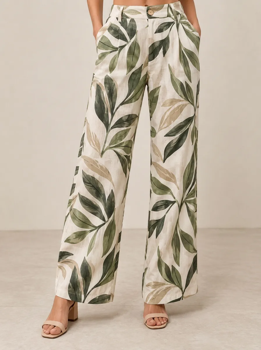 Women's Modern Style Botanical Printed Pants