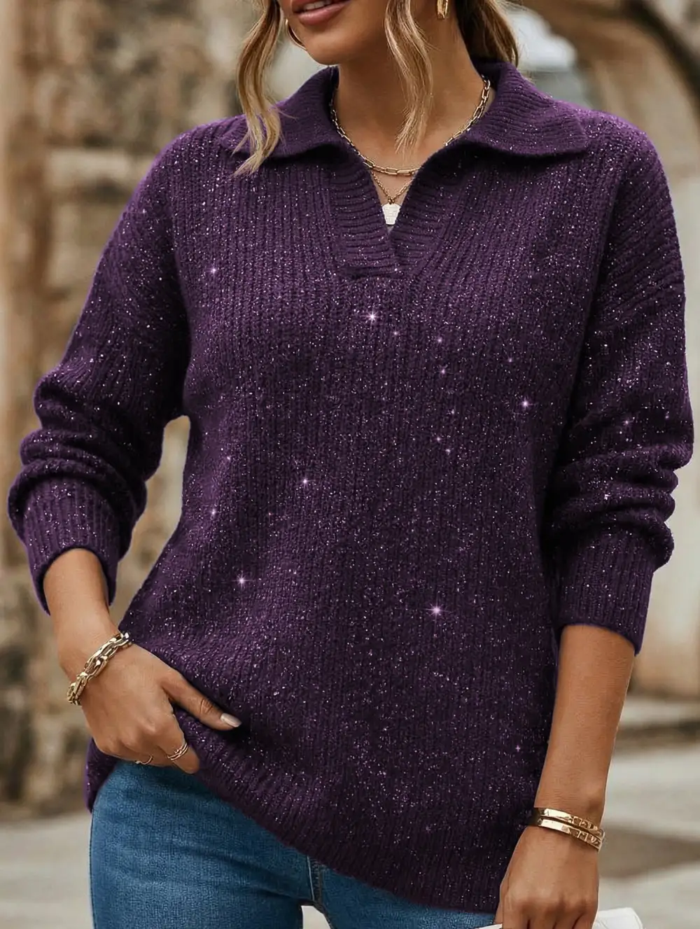 Long Sleeve Top with Sparkly Sweater
