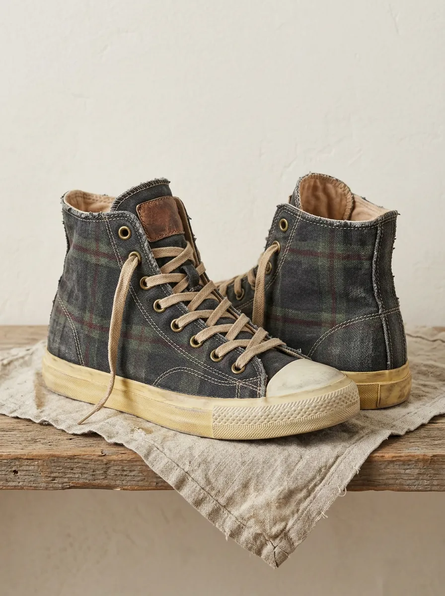 Women's Refined Vintage Plaid Tartan Pattern Patterned High Top Canvas Shoes
